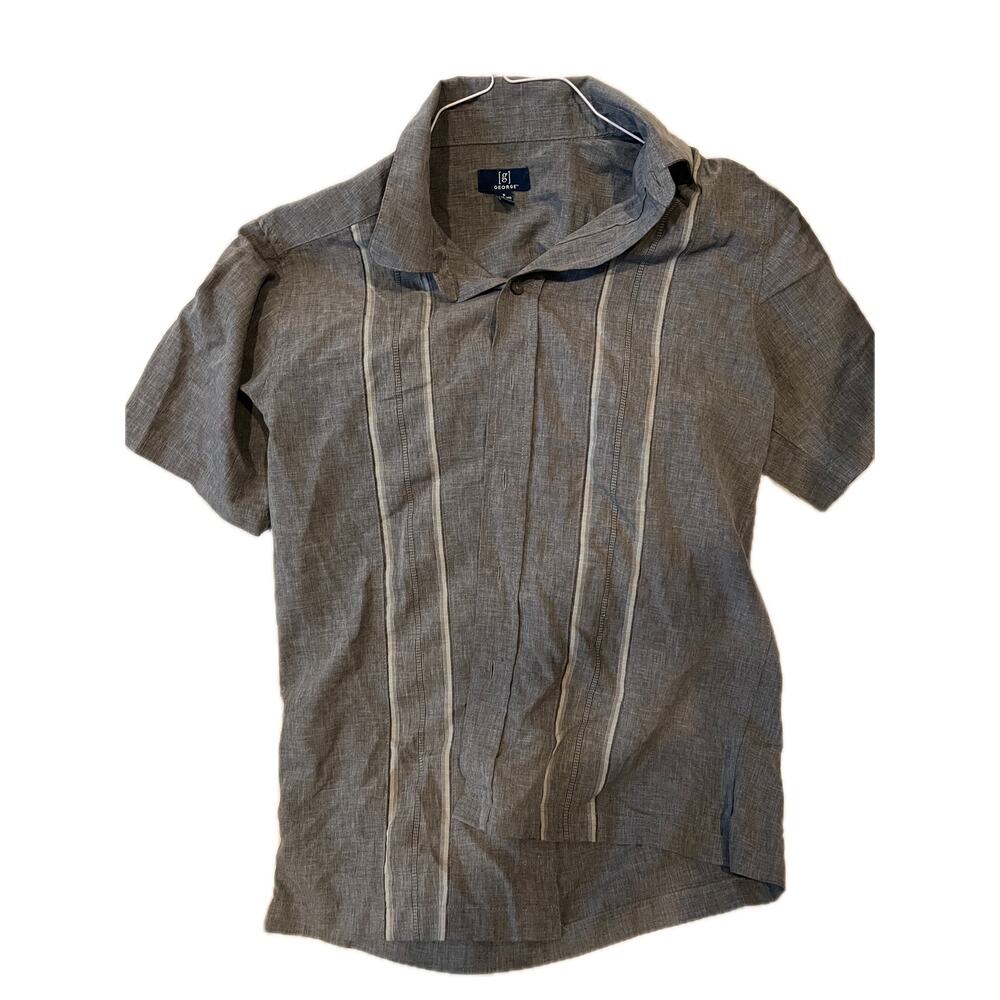 George Gray Beige Short Sleeve Button Down Shirt Mens S
